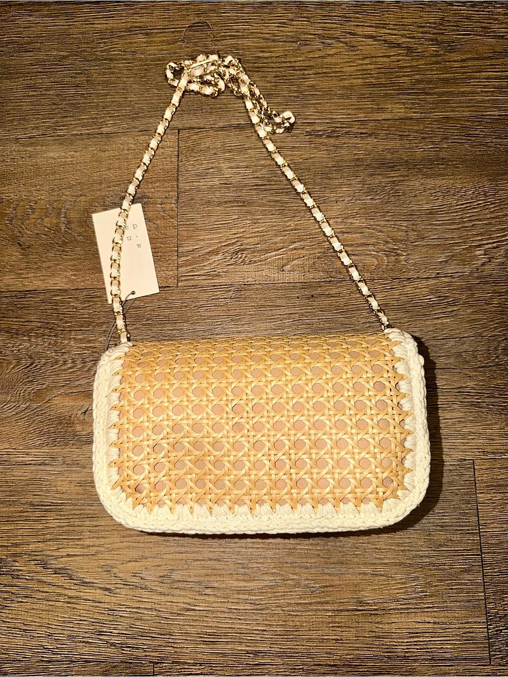 Target Woven Shoulder Bag in Tan & White NWT